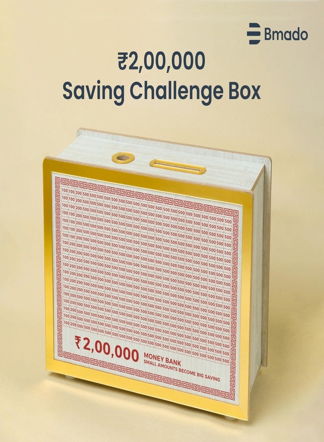 Bmado Wooden Money Bank | Laminated Secure Saver Box | Secure Your Money from Mold | Writable with Any Pen | 2 Lakh Savings Piggy Bank for Kids & Adults - Image 5